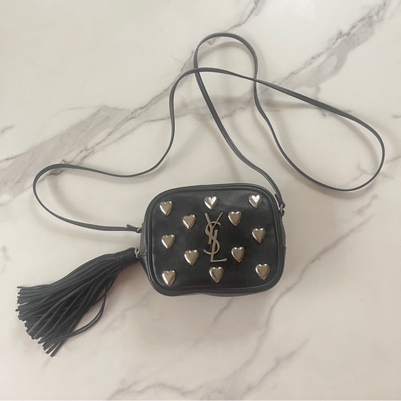 YSL 100% AUTHENTIC BLACK LEATHER HEART STUDDED HANDBAG - Picture 1 of 8